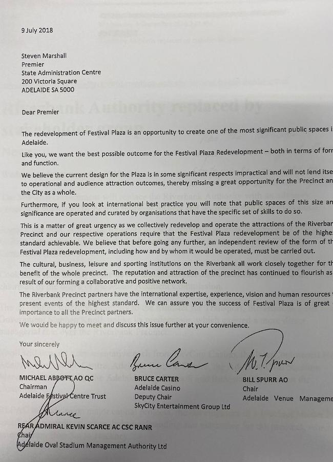 A letter from the concerned parties to Premier Steven Marshall.