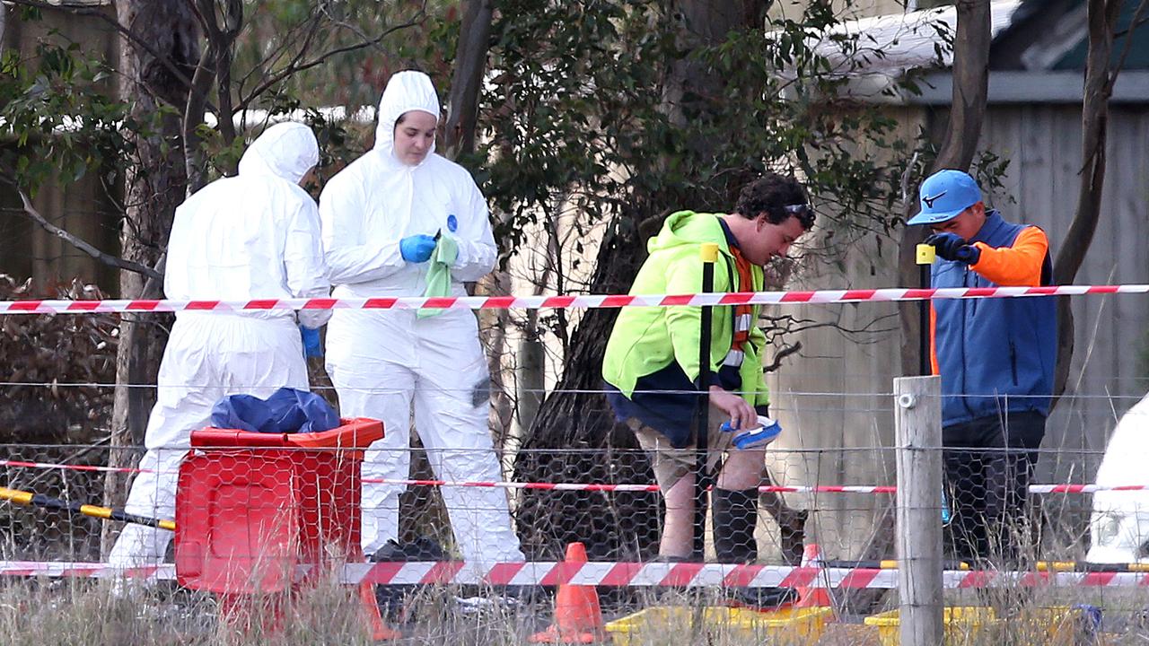 Workers at a chicken farm in Meredith, Victoria pictured going through a cleaning station before they enter the farm. Picture: NewsWire/ Mike Dugdale