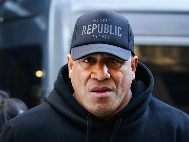 SYDNEY, AUSTRALIA - NewsWire Photos MAY 19, 2021:Father John Hopoate is seen leaving Court with friends and family of his son Jamil Hopoate, who was arrested over alleged cocaine related offences overnight in Sydney, Australia. Picture: NCA NewsWire / Gaye Gerard