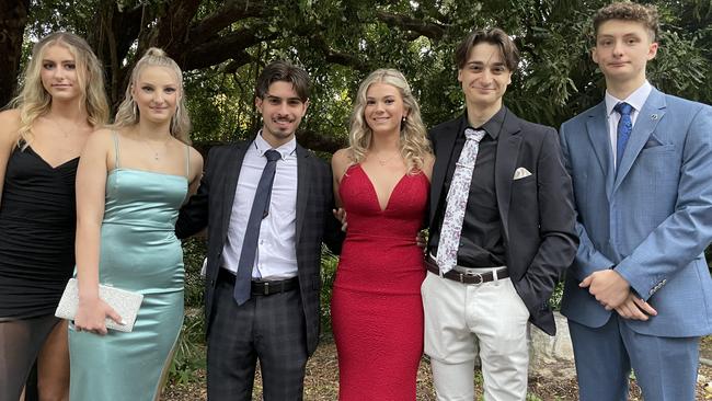 Castle Hill High School students Jess Edwards, Charlize Carruthers, Cristian Giorgi, Georgia Burns, Marcus Kuzmanovic and Jake Carruthers at their Year 12 formal at Oatlands House.