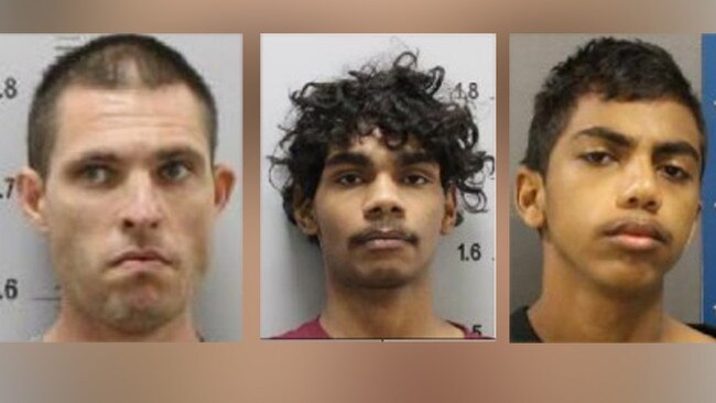 L-R, Richard Henwood, Maximus Cutta and Ezra Austral escaped the Barkly Work Camp in Tennant Creek. Picture: Supplied/NT Police