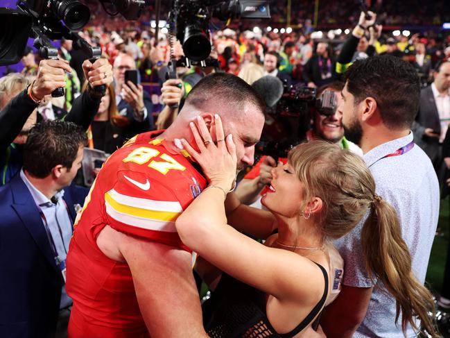 Swift could be heard exclaiming “oh my god!” as she embraced her boyfriend. Picture: Ezra Shaw/Getty Images/AFP