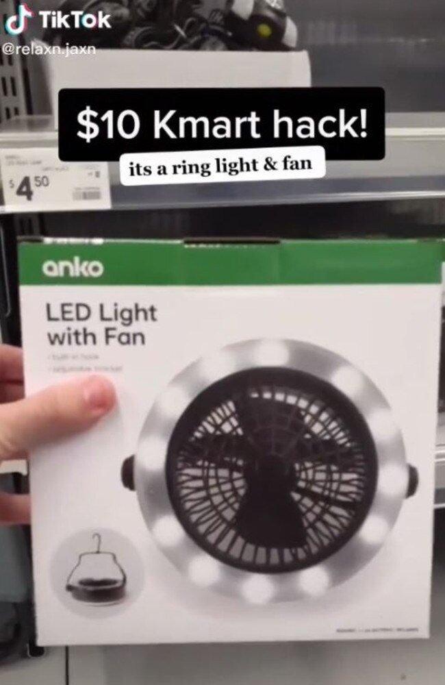 The $10 Kmart ring light fan hack that’s captivated TikTok users. Picture: TikTok/relaxn.jaxn