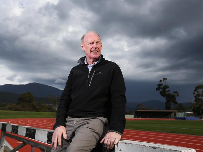 Mick Hawkins of Hobart is hoping a more suitable place for the Tasmanian Amateur Athletics shield honouring athletes who served in World War I from Tasmania. Currently the honour board is in storage at the Domain athletics centre. Mick Hawkins has a relative on the board William Cuthbert Hawkins who was killed at age 19 in World War I. William Cuthbert Hawkins would be the great uncle of Tasmanian Olympic gold medal winning rower Stephen Hawkins. Picture: NIKKI DAVIS-JONES