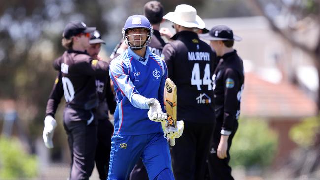 Louis Cameron claims the wicket of Raza Rizwan. Picture: George Sal