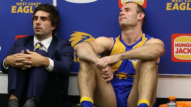 Andrew Gaff with Eagles skipper Shannon Hurn. Pic: Getty Images