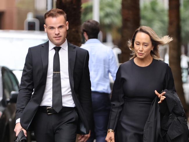 SYDNEY, AUSTRALIA - NewsWire Photos APRIL 4, 2024:Taylor Auerbach pictured with his lawyer Rebekah Giles as they arrive at Federal Court, Sydney CBD for the Lehrmann v Network 10 hearing.Picture: NCA NewsWire / Damian Shaw