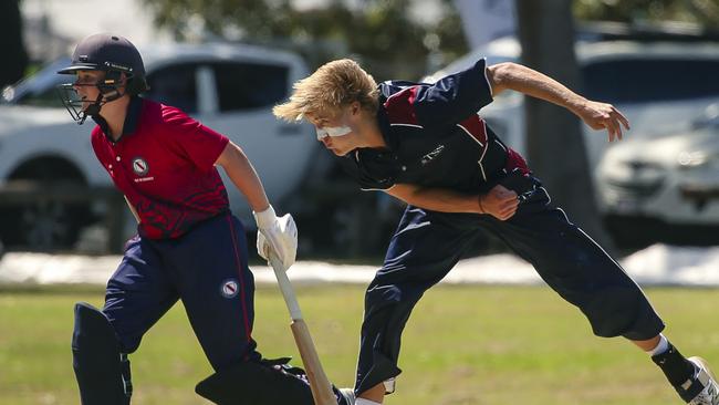 TSS quick Ellis McCarthy and BSHS’s Callem McCathie as the Southport School v Brisbane State High School at The Southport School/Village Green. Picture: Glenn Campbell