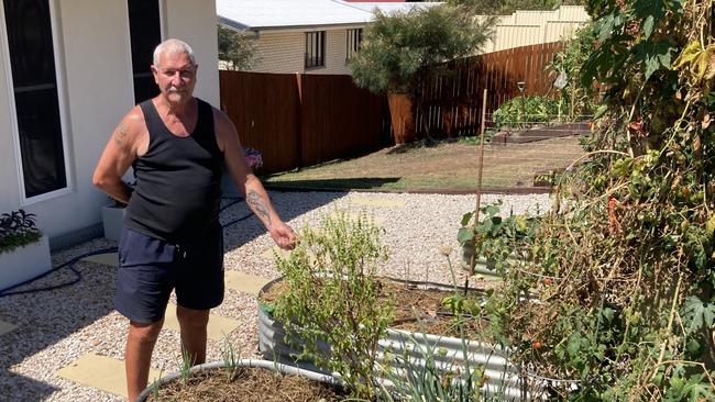 Southside resident Mick de Jong with his very dry garden. He is among a group of residents calling for Gympie Regional Council to fix ongoing water problems in the Southside neighbourhood. The taps routinely drop to a trickle or dry up entirely, and the problem had been ongoing for months.