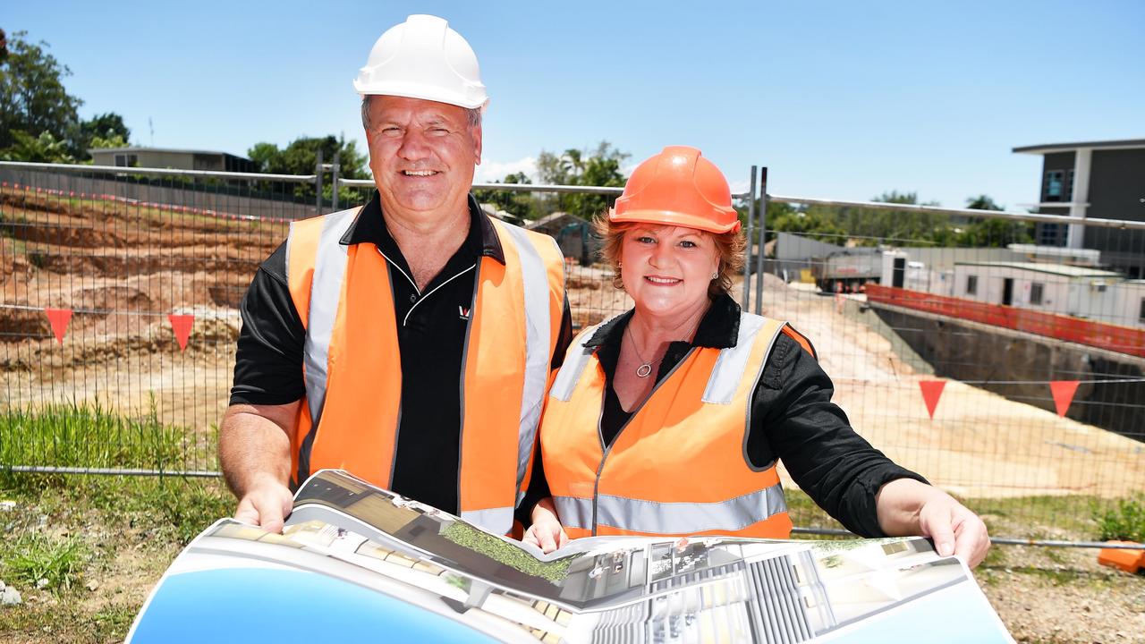 Michael and Roz White, of White’s IGA, during construction of the Bli Bli Hotel, which is a collaboration between the Whites, Maeva Hospitality director Scott Armstrong and the Deery family.Photo: Patrick Woods.