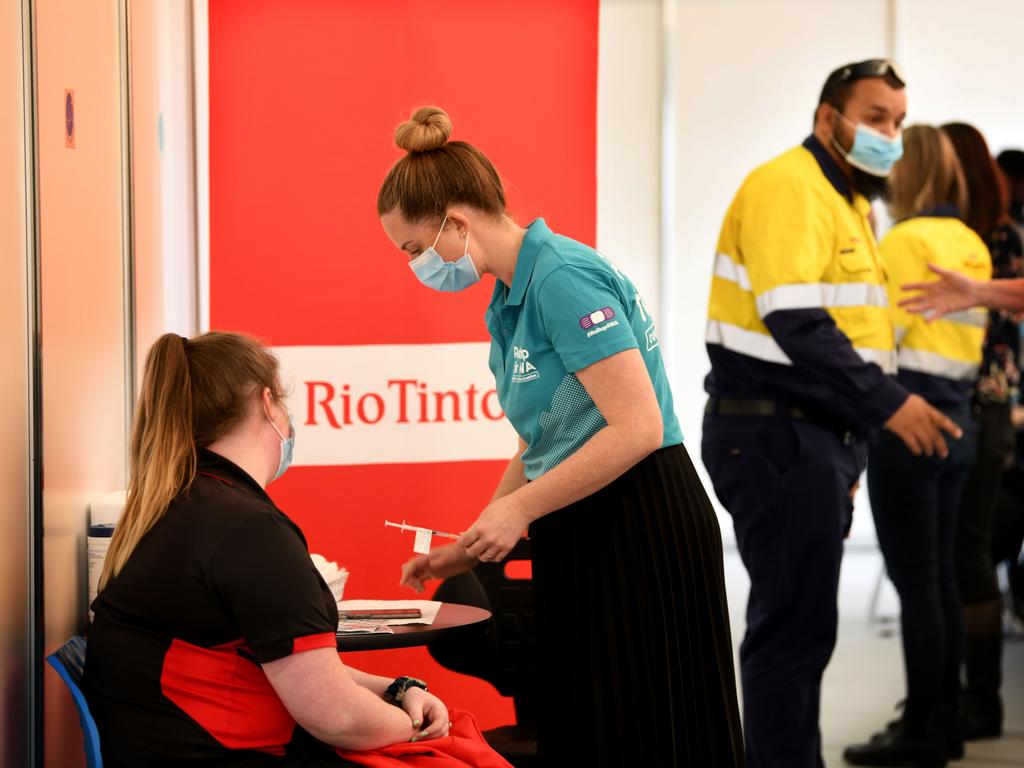 A FIFO worker at a pop-up vaccination clinic at Perth Airport. Picture: Sharon Smith/NCA NewsWire