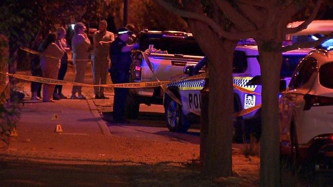 Police at the scene in Coventry Rd, Munno Para, on Friday night. Picture: 7NEWS