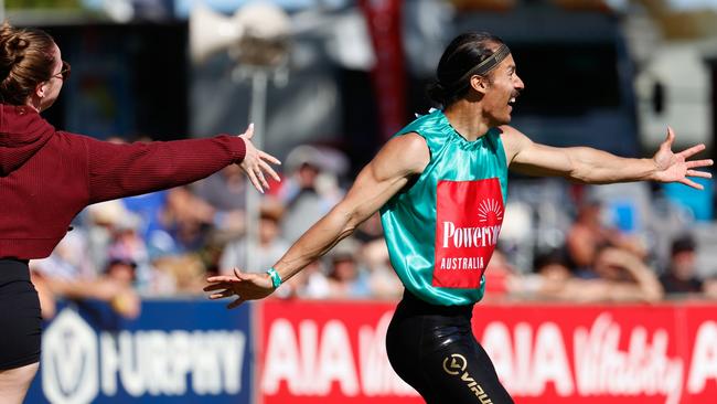 Edward Ware after winning the Powercor Stawell Gift final. Picture: Luke Hemer/Stawell Gift