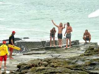 Four men at the north end of Mooloolaba swim in a dangerous situation and then abuse lifegueards when asked to leave the water. Picture: John McCutcheon