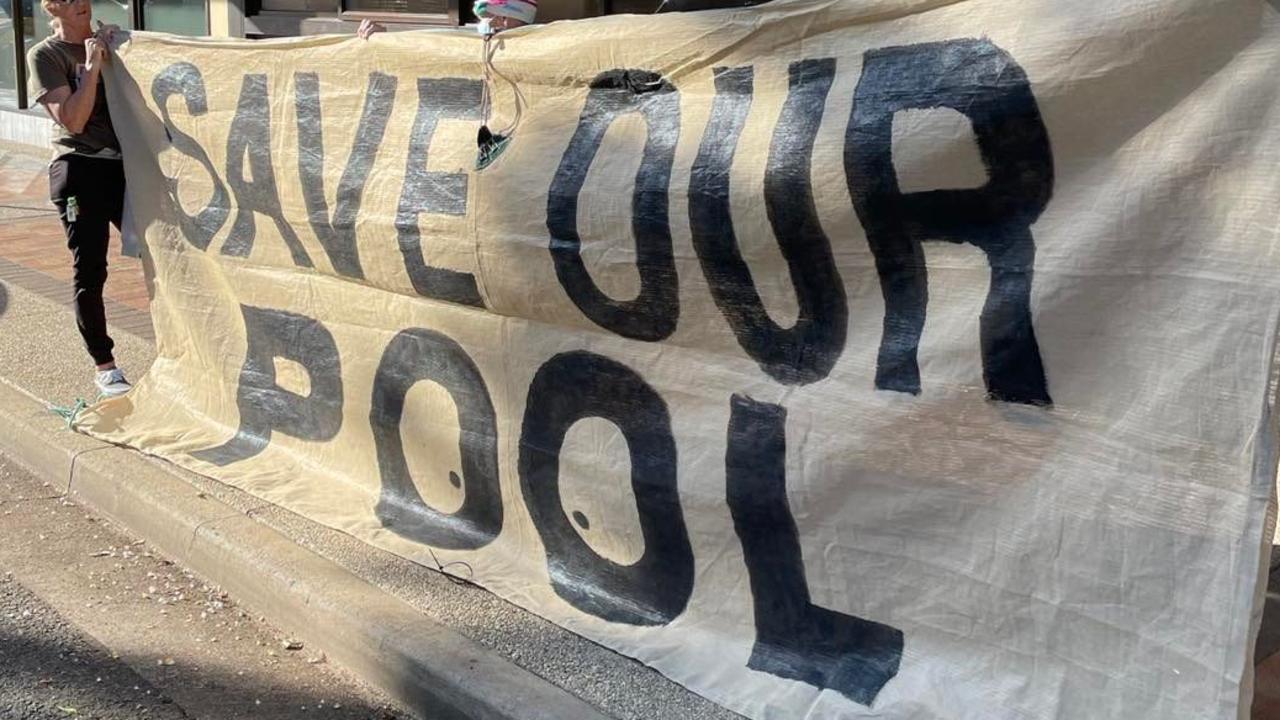 Protestors took to the Bundaberg council officers to save the Anzac Pool.