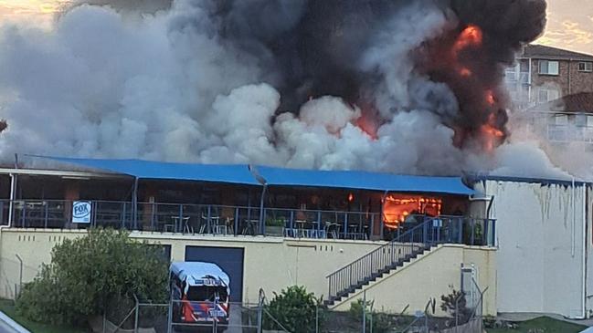 Nambucca Leagues and Sports Club on fire in the early hours of January 22. Picture: Facebook/ Rachel Burns.