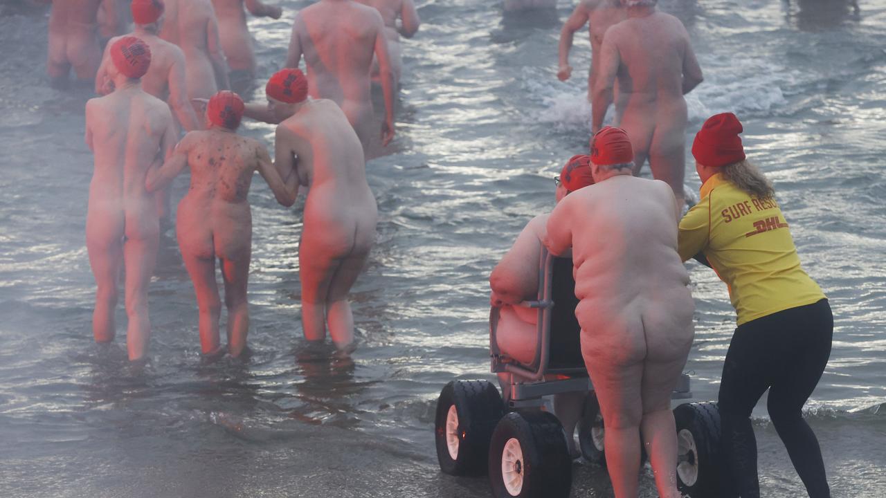 Dark Mofo Nude Solstice Swim 2024 at Long Beach Sandy Bay. Picture: Nikki Davis-Jones