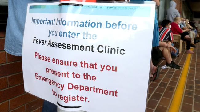 A sign at the Redcliffe Hospital’s fever clinic, set up to test for suspected coronavirus cases. Photo: Steve Pohlner.