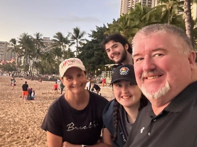 Former NBL player Jason Joynes, who lost his battle with cancer earlier this month, with his wife Michelle Joynes and children Isaac and Scarlett Joynes. Picture: Supplied by family