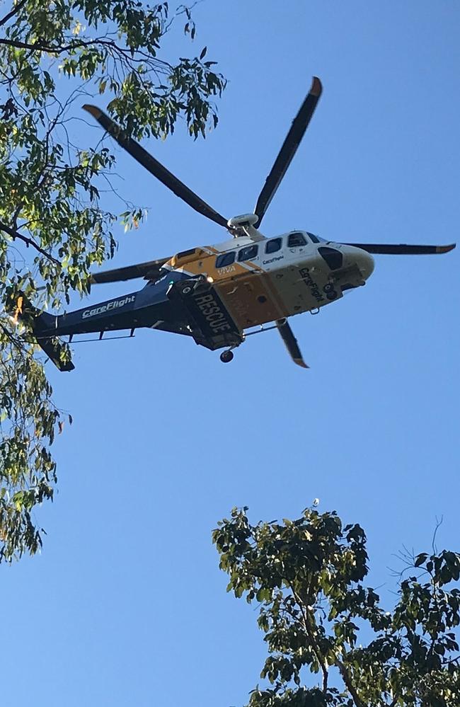 Scenes from the highly technical CareFlight NT Rescue Helicopter retrieval of stricken Herbert horse rider Lena Walsh, 38, at Girraween on April 27, 2024. Picture: Supplied