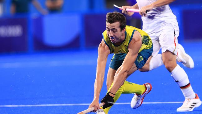 Lachlan Sharp in action during the Men's Semi-Final of the Tokyo 2020 Olympic Hockey event at Oi Hockey Stadium. Pics Adam Head