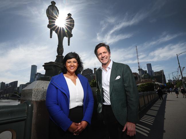 Lord Mayor Nick Reece and his running mate Roshena Campbell want to light up historic bridges like Princes Bridge. Picture: David Caird