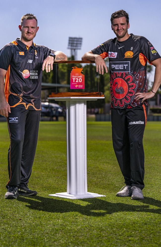 D'Arcy Short and Jhye Richardson ahead of the Top End Series opener. Picture: NT Cricket / Patch Clapp