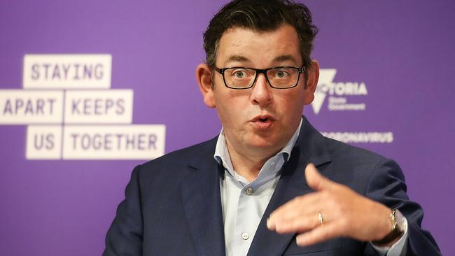 Victorian Premier Daniel Andrews says a suppression strategy remains his aim for Victoria, despite his former health minister tweeting about being closer to “eradication”. Picture: NCA NewsWire/Ian Currie