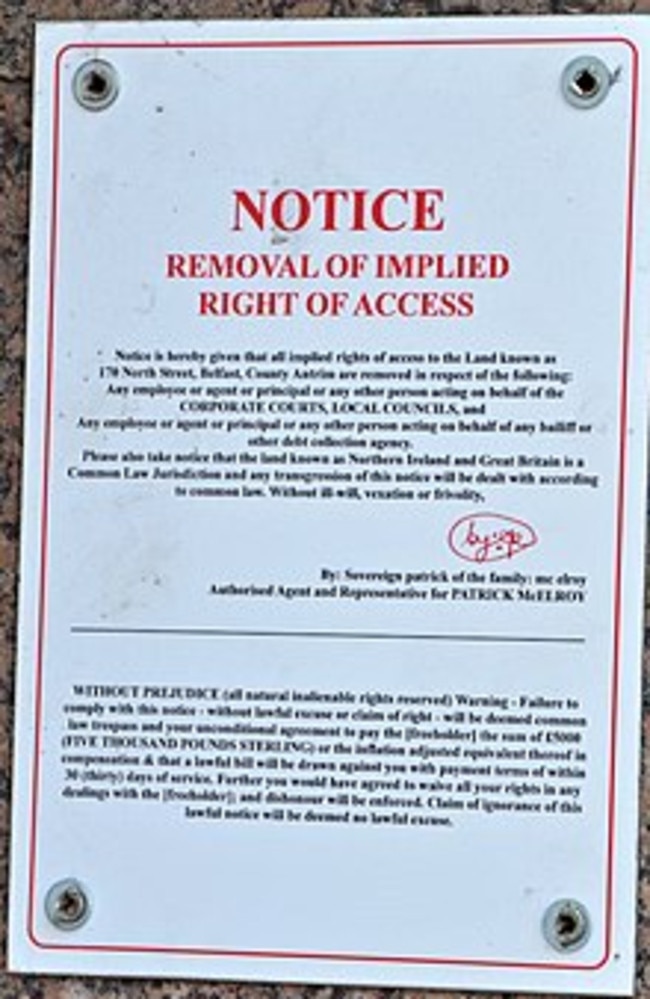 The 'sovereign citizen's charter' in which they believe police do not have access to their property.