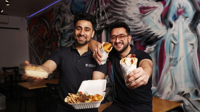 Himan Kapoor and Saky Ahuja two of the owners of Parthenon Souvlaki Bar in North Hobart. Parthenon Souvlaki Bar has returned to North Hobart, adding to the souvlaki bar the owners opened in Moonah in the past year. Picture: Nikki Davis-Jones