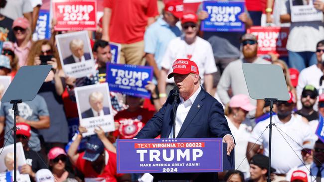 Republican presidential candidate, former U.S. President Donald Trump speaks during a rally at Greenbrier Farms in Chesapeake, Virginia. Picture: Getty