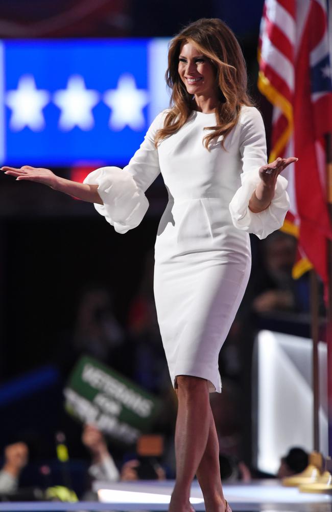 Deja-vu: Donald Trump's wife Melania arrives on stage during the evening session of the Republican National Convention in Cleveland: before she made ‘that’ speech. Picture: Dominic Reuter/AFP