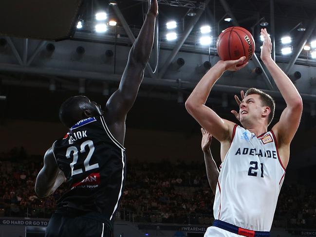 MELBOURNE, AUSTRALIA - NOVEMBER 04: Daniel Johnson of the Adelaide 36ers  shoots during the round five NBL match between Melbourne United and the Adelaide 36ers at Hisense Arena on November 4, 2017 in Melbourne, Australia.  (Photo by Jack Thomas/Getty Images)