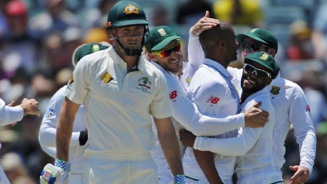 Australia's Shaun Marsh is dismissed by South Africa.