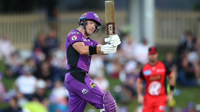 HOBART, AUSTRALIA - D'Arcy Short of the Hurricanes bats during the Hurricanes v Renegades Big Bash League Match at Blundstone Arena. (Photo by Scott Barbour/Getty Images)