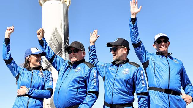 Glen de Vries, right, with his fellow Blue Origin passengers. Picture: AFP