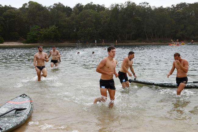 The Gold Coast Suns training at Palm Beach. Pictured in the foreground is Connor Budarick. Picture: Tertius Pickard