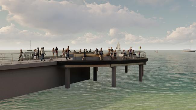 An artist's impression of the viewing platform that will be built over Port Phillip Bay at St Kilda Beach. Image: Human Habitats