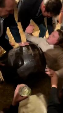 Man gets stuck inside a giant vase on NYE