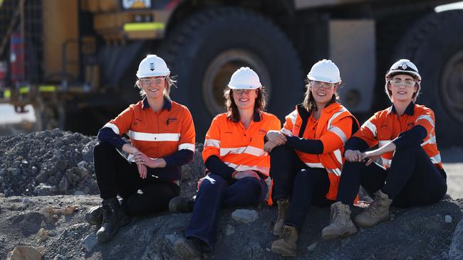 Rix's Creek Mine workers Danielle Stein, Hannah Lumsden, Jemima Simson and Karina Hovi. Picture: Rohan Kelly