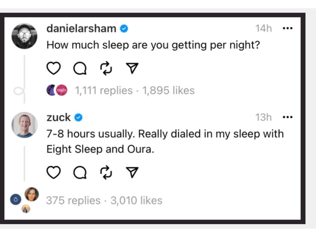 While Zuckerberg has improved his sleep with the help of a Pod. Image: Getty / Supplied