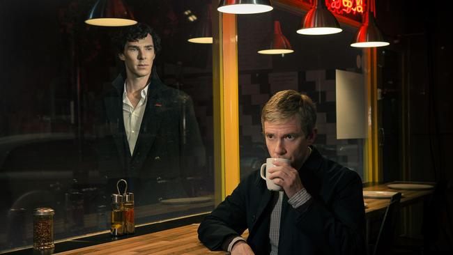 Cumberbatch as Holmes, with Freeman’s Watson in series three of Sherlock.