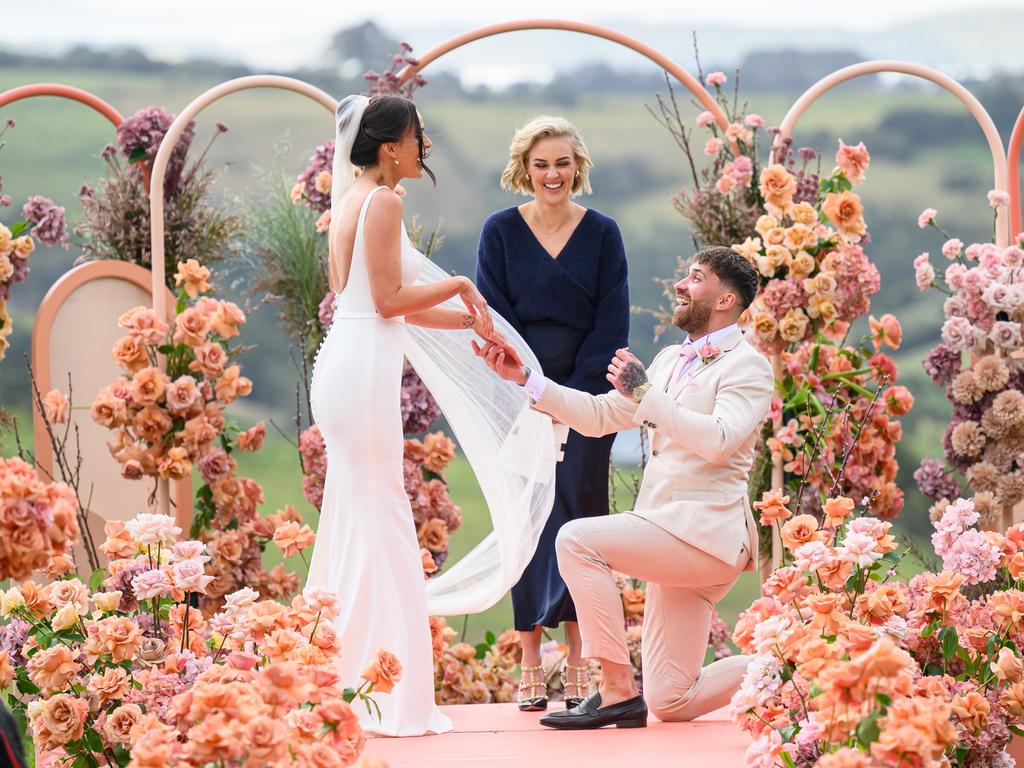 The wedding of Sierah and Billy was in the picturesque South Coast at Greyleigh, where the pair were married by Bec Page. Picture: Nine