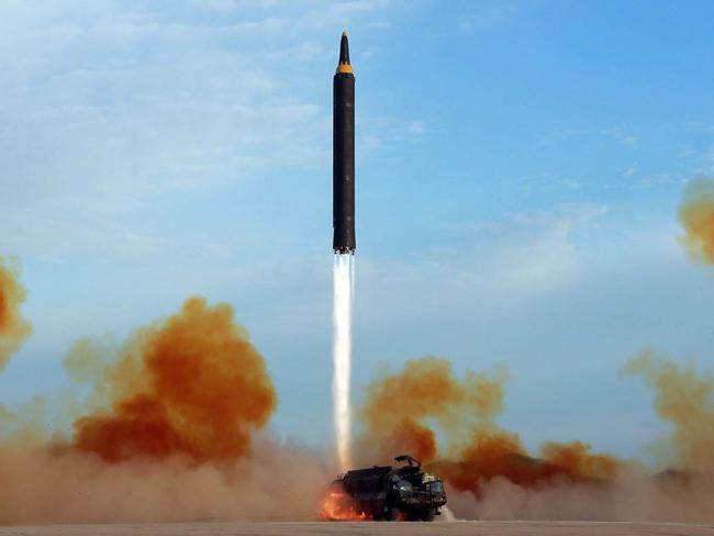 This undated file photo distributed by the North Korean government shows what was said to be the test launch of an intermediate range Hwasong-12 in North Korea. Picture: AP