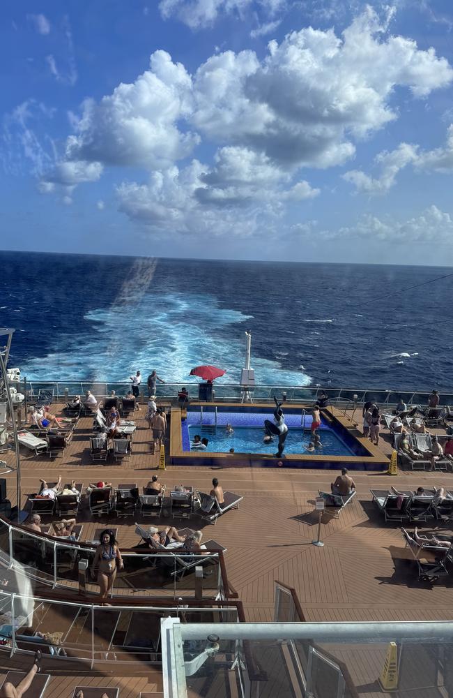 The smaller 'adults only' pool at the back of the ship had amazing views. Picture: News.com.au / Jasmine Kazlauskas