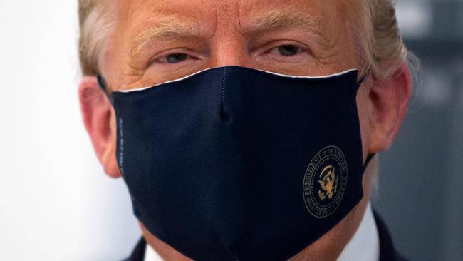 US President Donald Trump on tour at the Bioprocess Innovation Center at Fujifilm Diosynth Biotechnologies in Morrisville, North Carolina in July. Picture: AFP