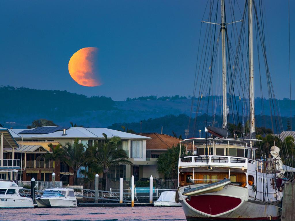 Lunar Eclipse over the Mooloolah River on Wednesday July 17th 2019. Picture Lachie Millard