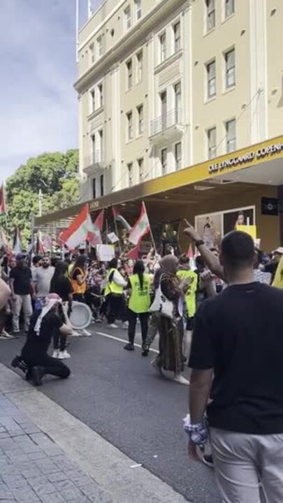 Protesters march through the Sydney CBD