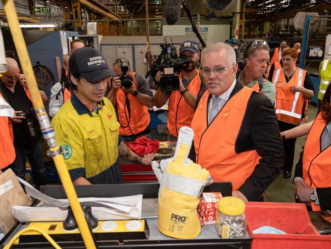 ‘Distressed’ … Prime Minister Scott Morrison on the campaign trail in Parramatta today. Picture: Jason Edwards