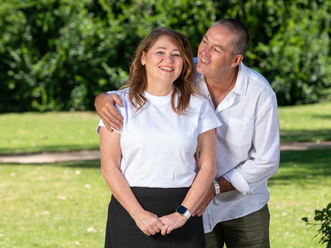 Just days after the surgery in China Tanya Miles is back home with her husband Damian in Australia. Pic Rob Leeson.